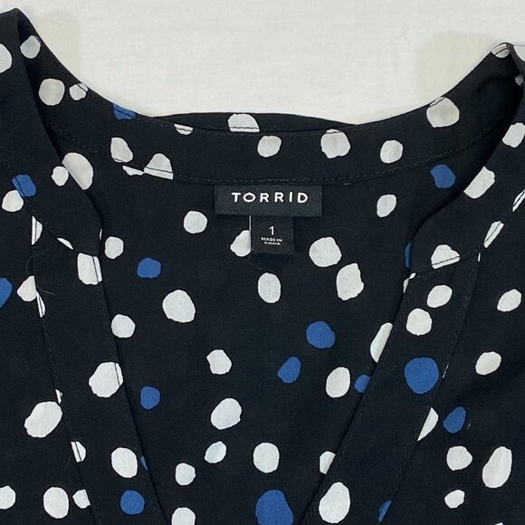 Torrid Sleeveless Zip V Neck Semi Sheer Polka Dot Top Black White Blue 1 - Picture 11 of 14